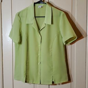 Green Sheer Button-Down Blouse Blair Medium